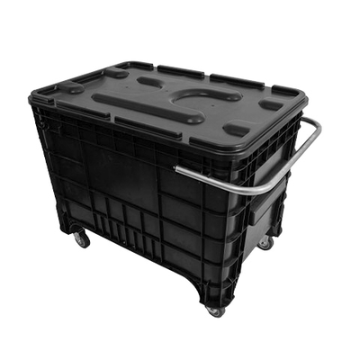 Carrinho Coletor 372 Litros C/ Puxador Lateral e Tampa - PRETA | Cor: Preta, Modelo: Com Tampa, Tipo de Material: Plástico | Cor: Preta, Modelo: Com Tampa, Tipo de Material: Plástico