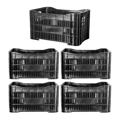 Caixa Plástica Agrícola Vazada - 20KG 50 litros ( kit 5 un )- PRETA