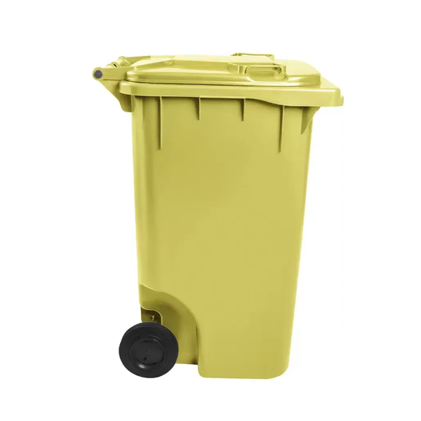 Carro Coletor de Lixo 240 Litros - AMARELO | Cor: Amarelo, Litros: 240 Litros, Pedal: Sem Pedal, Tipo de Material: Plástico