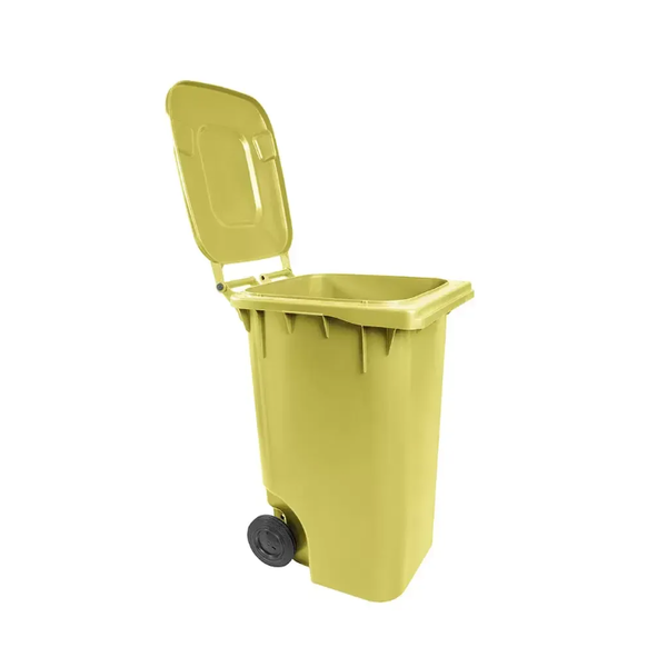 Carro Coletor de Lixo 240 Litros - AMARELO | Cor: Amarelo, Litros: 240 Litros, Pedal: Sem Pedal, Tipo de Material: Plástico