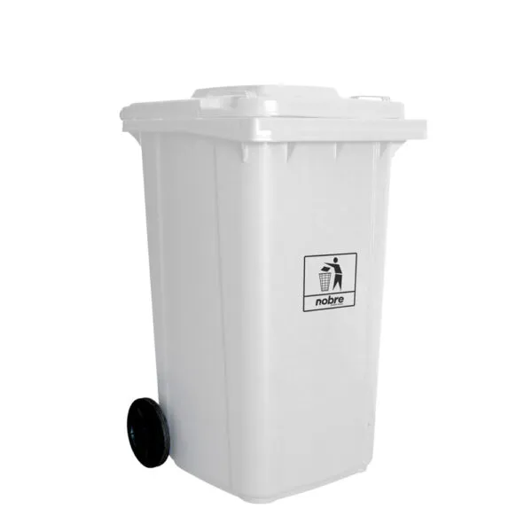 Carro Coletor de lixo Mod. Europeu 240 litros - BRANCA | Cor: Branco, Litros: 240 Litros, Pedal: Sem Pedal, Tipo de Material: Plástico