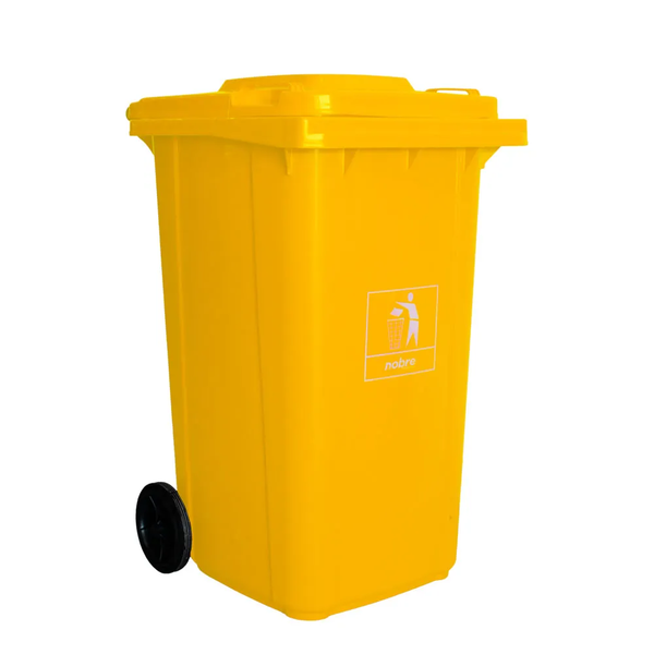 Carro Coletor de lixo Mod. Europeu 240 litros - AMARELO | Cor: Amarelo, Litros: 240 Litros, Pedal: Sem Pedal, Tipo de Material: Plástico