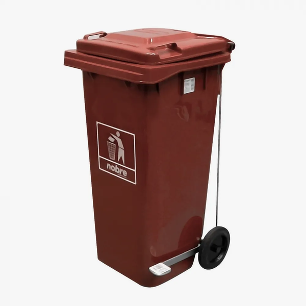 Carro Coletor de lixo Mod. Europeu 120 litros c/ Pedal - MARROM