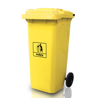 Carro Coletor de lixo Mod. Europeu 120 litros - AMARELO | Cor: Amarelo, Litros: 120 Litros, Pedal: Sem Pedal, Tipo de Material: Plástico | Cor: Amarelo, Litros: 120 Litros, Pedal: Sem Pedal, Tipo de Material: Plástico | Cor: Amarelo, Litros: 120 Litros, P