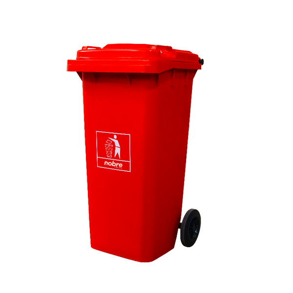Carro Coletor de lixo Mod. Europeu 120 litros - VERMELHO | Cor: Vermelho, Litros: 120 Litros, Pedal: Sem Pedal, Tipo de Material: Plástico