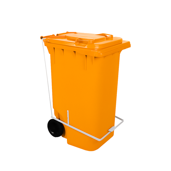 Carro Coletor de lixo C/ Pedal 240 Litros - LARANJA | Cor: Laranja, Litros: 240 Litros, Pedal: Com Pedal, Tipo de Material: Plástico