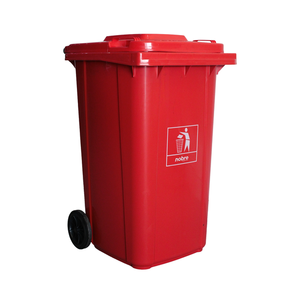Carro Coletor de lixo Mod. Europeu 240 litros - VERMELHO | Cor: Vermelho, Litros: 240 Litros, Pedal: Sem Pedal, Tipo de Material: Plástico