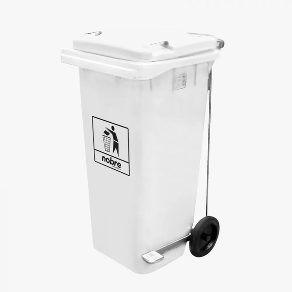 Carro Coletor de lixo Mod. Europeu 120 litros C/ Pedal - BRANCO | Cor: Branco, Litros: 120 Litros, Pedal: Com Pedal, Tipo de Material: Plástico