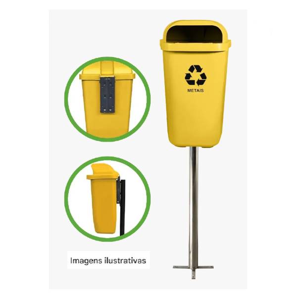 Lixeira Papeleira Gruplast Com Poste 50 Litros Cor: CINZA  
