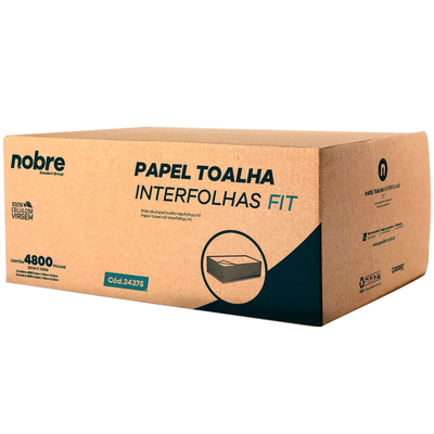 Papel Toalha Interfolha Fit - 20x23 cm - c/ 4.800 folhas - 2D Celulose Virgem - Nobre