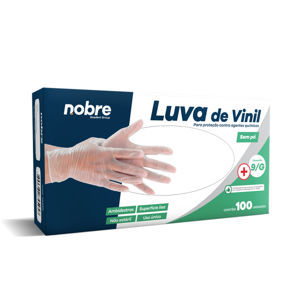 Luva de Vinil sem Pó Nobre Tamanho G CA 41265 Caixa com 100 Unidades  | Tamanho: M