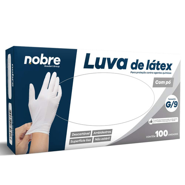 Luva de Látex com Pó Nobre G/9 – Caixa com 100 Unidades – CA 40956 | Tamanho: M | Tamanho: M
