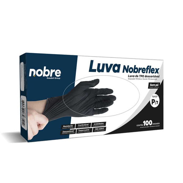 Luva TPE Sem Pó Nobreflex Preta – Tamanho P – Caixa com 100 Unidades – Nobre | Tamanho: M | Tamanho: M