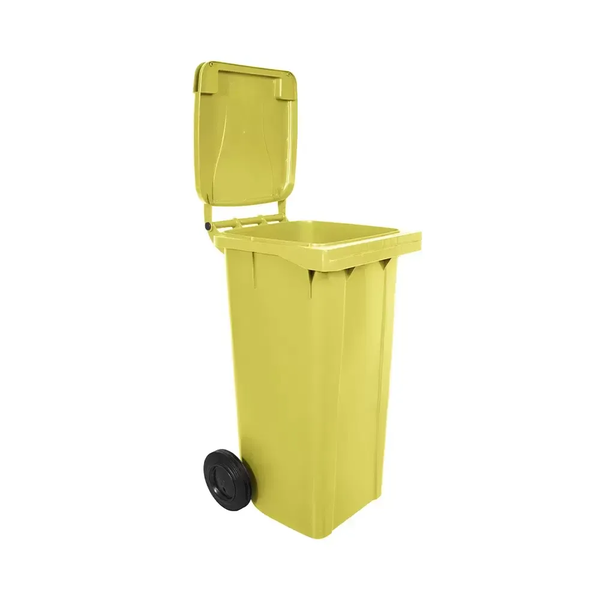 Contentor de Lixo 120 Litros – Sem Pedal  - AMARELO | Cor: Amarelo, Litros: 120 Litros, Pedal: Sem Pedal, Tipo de Material: Plástico