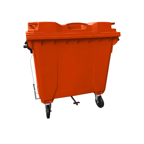 Coletora de Lixo 1000 Litros C/Rodas e PEDAL - LARANJA | Cor: Laranja, Litros: 1000 Litros, Pedal: Com Pedal, Tipo de Material: Plástico