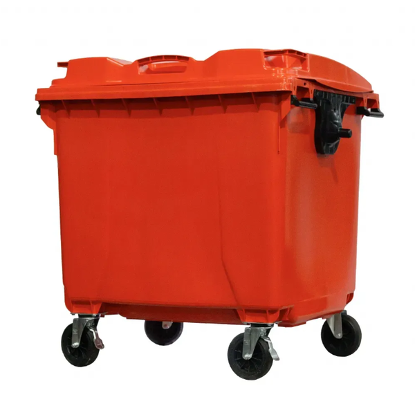 Coletora Plástica c/ Rodas 1000 Litros - LARANJA | Cor: Laranja, Litros: 1000 Litros, Pedal: Sem Pedal, Tipo de Material: Plástico