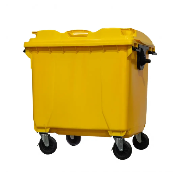 Coletora Plástica c/ Rodas 1000 Litros - AMARELO | Cor: Amarelo, Litros: 1000 Litros, Pedal: Sem Pedal, Tipo de Material: Plástico