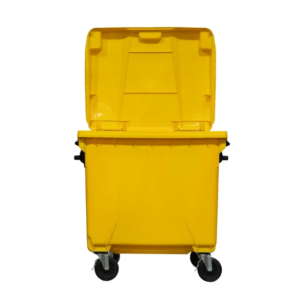 Coletora Plástica c/ Rodas 1000 Litros - AMARELO | Cor: Amarelo, Litros: 1000 Litros, Pedal: Sem Pedal, Tipo de Material: Plástico