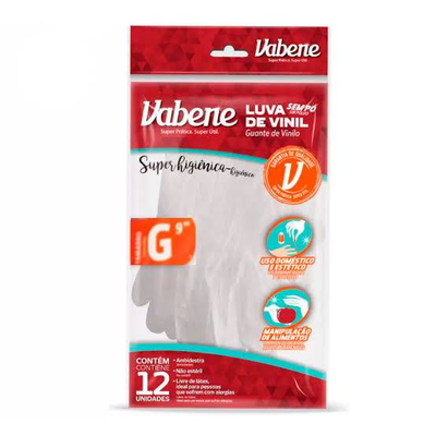 Luva de Vinil Sem Pó - C/12 Unidades - Tamanho G