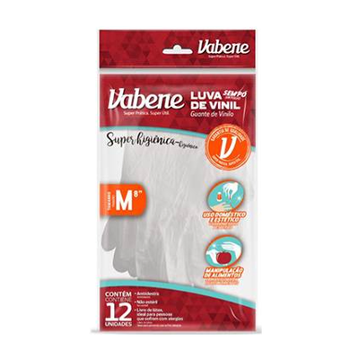 Luva de Vinil Sem Pó - C/12 Unidades - Tamanho M