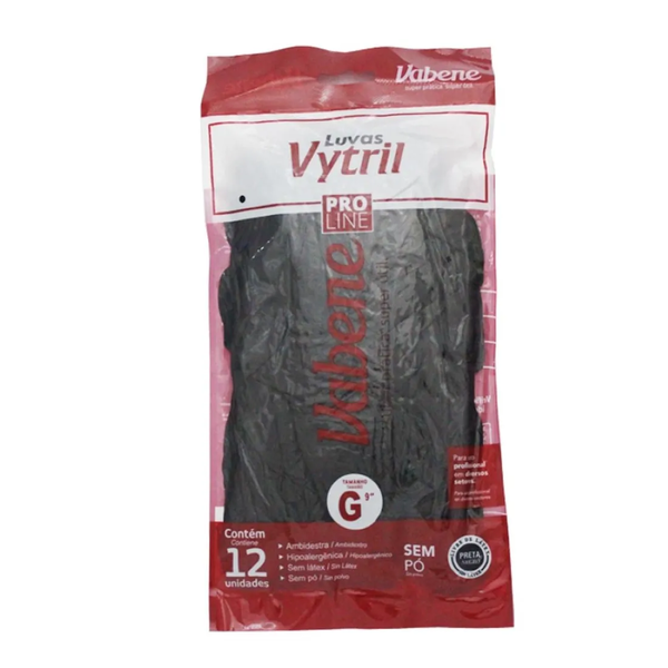 Luva de Vinil Pró Line Sem Pó - C/12 Unidades | Cor: Preta, Tamanho: M | Cor: Preta, Tamanho: M