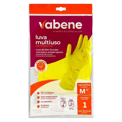 Luva de Látex Multiuso  C/forro para Limpeza Leve – Amarela (Tamanho M)