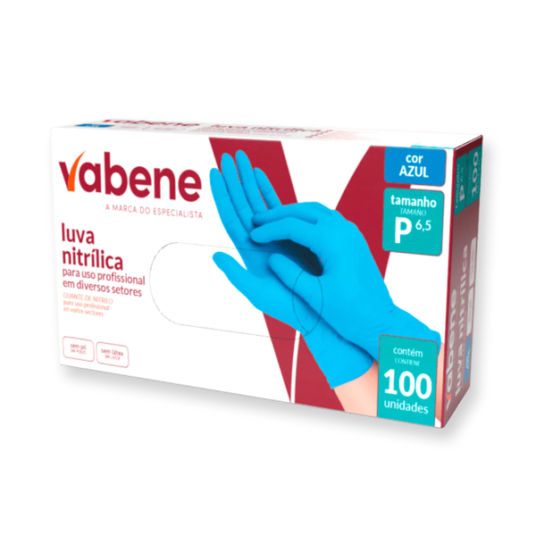 Luva Nitrílica Sem Pó Vabene – Caixa C/ 100 Unidades - P | Cor: Preta, Tamanho: P, Conjunto: 100 unidades | Cor: Preta, Tamanho: P, Conjunto: 100 unidades