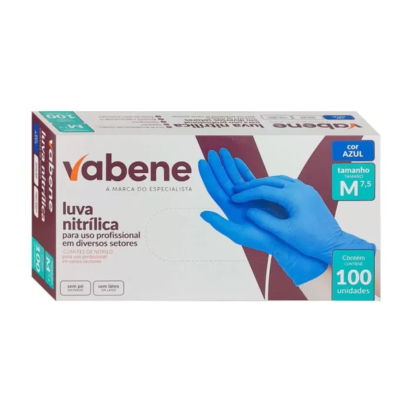 Luva Nitrílica Sem Pó Vabene – Caixa C/ 100 Unidades - M | Cor: Azul, Tamanho: M, Conjunto: 100 unidades, Tipo de Material: Nitrílica | Cor: Azul, Tamanho: M, Conjunto: 100 unidades, Tipo de Material: Nitrílica
