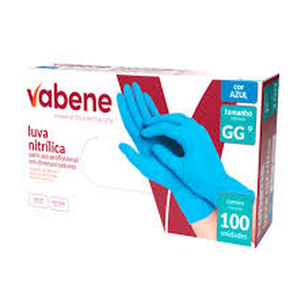 Luva Nitrílica Sem Pó Vabene – Caixa C/ 100 Unidades - GG | Cor: Azul, Tamanho: GG, Tipo de Material: Nitrílica | Cor: Azul, Tamanho: GG, Tipo de Material: Nitrílica