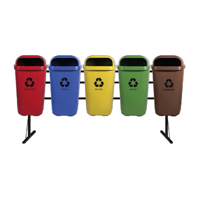 Conjunto coleta seletiva tipo papeleira 50L com 5 lixeiras