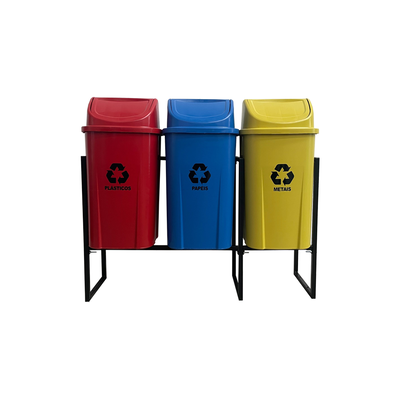 Conjunto coleta seletiva 60L com 3 lixeiras