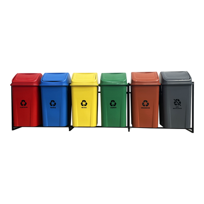 Conjunto coleta seletiva 100L com 6 lixeiras