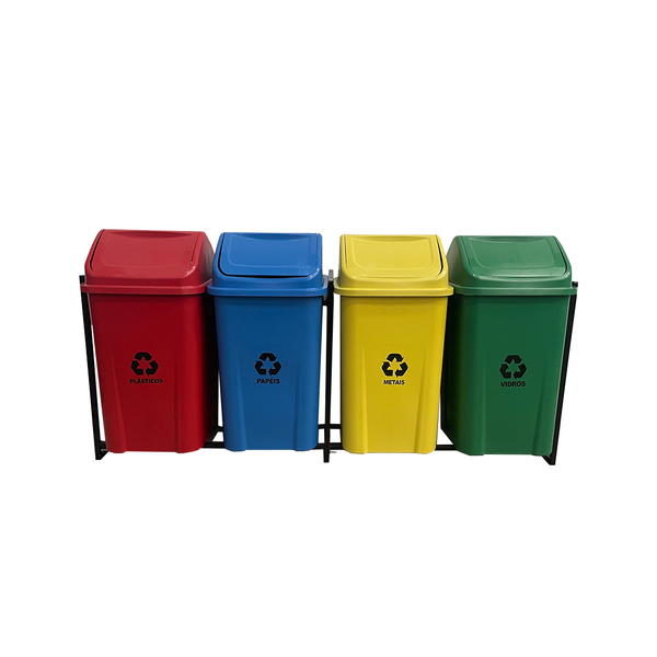 Conjunto coleta seletiva 100L com 4 lixeiras