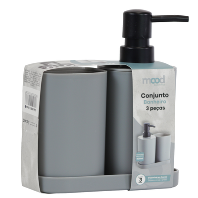 Conjunto p/ banheiro c/3pçs quadrado Cinza - Mood