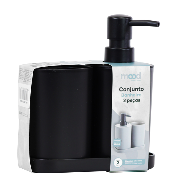 Conjunto p/ banheiro c/3pçs quadrado Preto - Mood