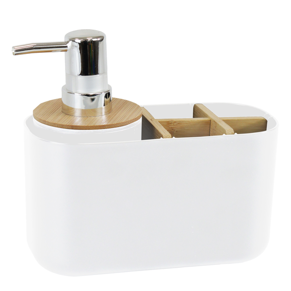 Organizador de banheiro de plástico c/ dispenser pump 280ml bambu Branco - Mood