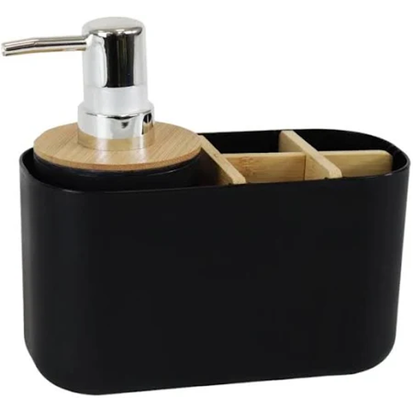Organizador de banheiro de plástico c/ dispenser pump 280ml bambu Preto - Mood