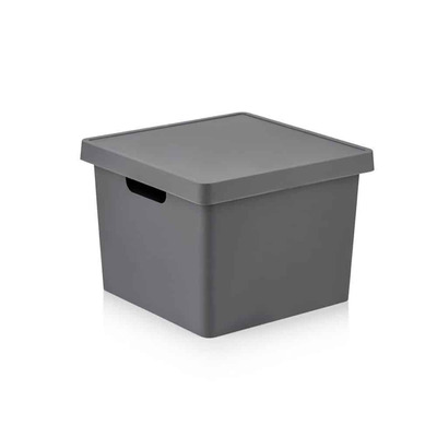 Caixa Organizadora Quadrada com Tampa 17L Cinza - Mood